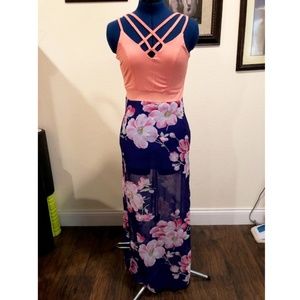 Coral and Blue Floral Maxi Sundress- NWOT!